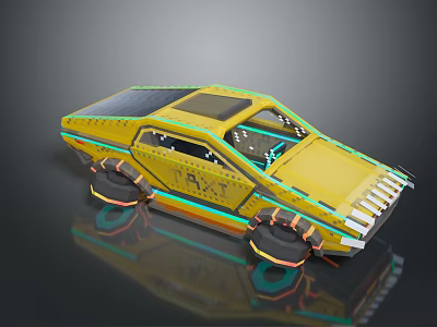 Futuristic Yellow Solar Powered Car With TAXI Sign Unique Wheels And Modern Design 3d model