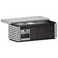 Modern Kitchen Cabinetry With Sleek Gray Countertop Oven And Storage Cabinets