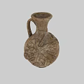 Ancient Clay Vases With Handles And Carved Leaf Vine Grape Cluster Patterns