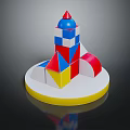 Colorful Geometric Building Blocks Tower On White Circular Base With Yellow Edge