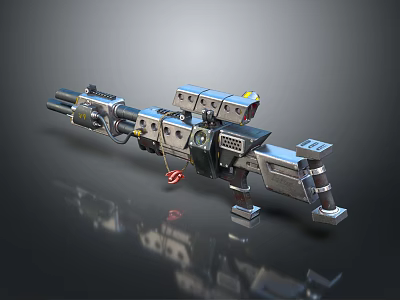 Futuristic Sci-Fi Mechanical Weapon With Metallic Modular Structure Complex Components And Barrel Sections 3d model