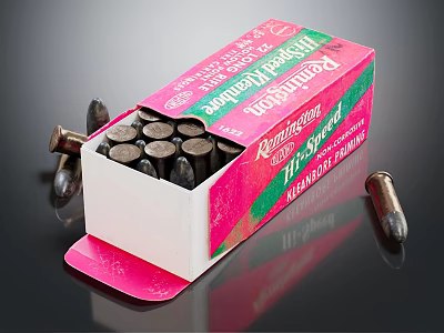 Remington Ammunition Open Box With Scattered Bullets And Cartridges For Firearms 3d model