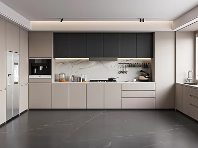 Modern Kitchen Interior With Neutral Cabinets Marble Countertop And Stainless Steel Appliances 3d model