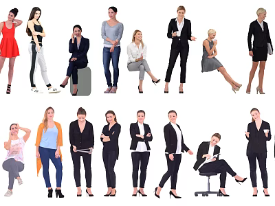 Multiple Women in Various Poses With Different Professional and Casual Outfits 3d model