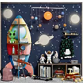 Starry Wall Kids Room Decor With Rocket Shelf And Astronaut Plush Dolls