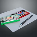 Retro Handheld Game Consoles Green Red Devices On White Paper With Black Pen