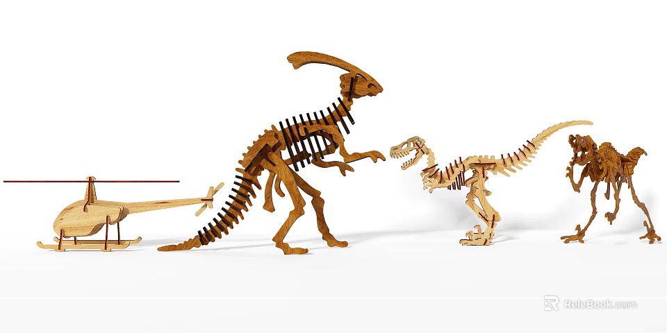 Wooden Building Blocks Dinosaur Skeleton Models With Various Sizes And Educational Features 3d model