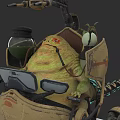 Detailed Green Alien Doll Sitting On Mechanical Device With Green Liquid Bottle And Eye Parts