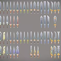Various Decorative Weapons Collection With Swords Daggers Metallic Blades And Colorful Handles