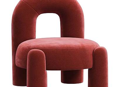 Modern Red Velvet Accent Chair With Curved Backrest And Rounded Armrests 3d model
