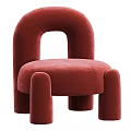 Modern Red Velvet Accent Chair With Curved Backrest And Rounded Armrests