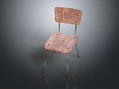 Vintage Leisure Chair With Wooden Seat Backrest And Rustic Metal Legs 3d model