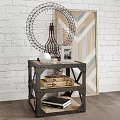 Decorative Ornament Set on Industrial Metal Side Table with Ferris Wheel Model Photo Frame Vase and Books