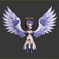 Cute Angel Character With Purple Hair Halo Purple And White Wings And Ornamental Outfit