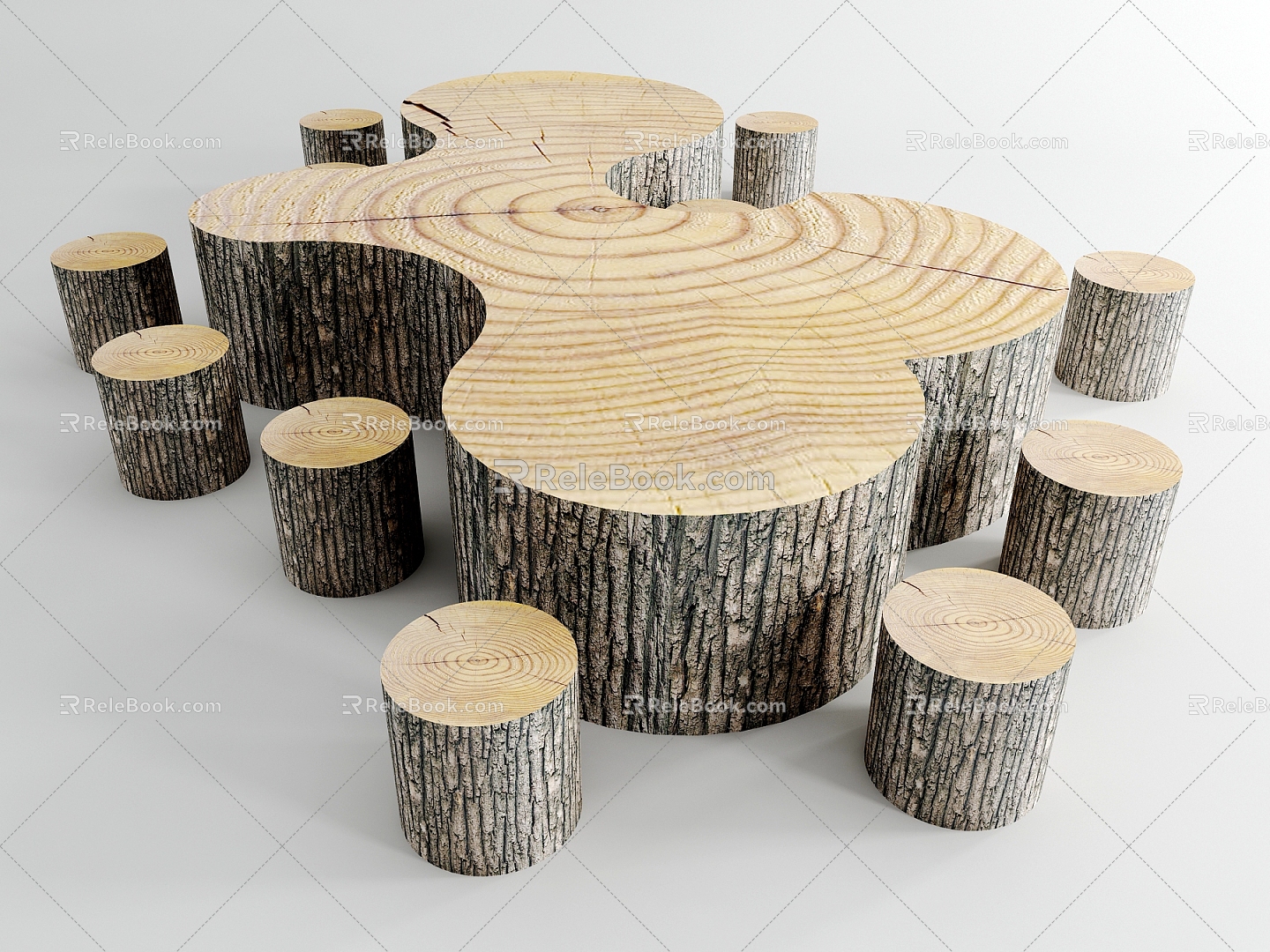 Modern outdoor imitation wooden pile table stool 3d model