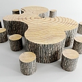 Modern outdoor imitation wooden pile table stool 3d model