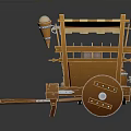 Traditional Wooden Vendor Cart Design With Decorative Canopy And Spoked Wheels
