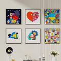 Colorful Abstract Paintings With Cartoon Elements For Indoor Wall Decor Artwork 3d model