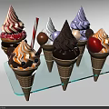 Colorful Ice Cream Cones With Various Flavors And Toppings On Glass Tray