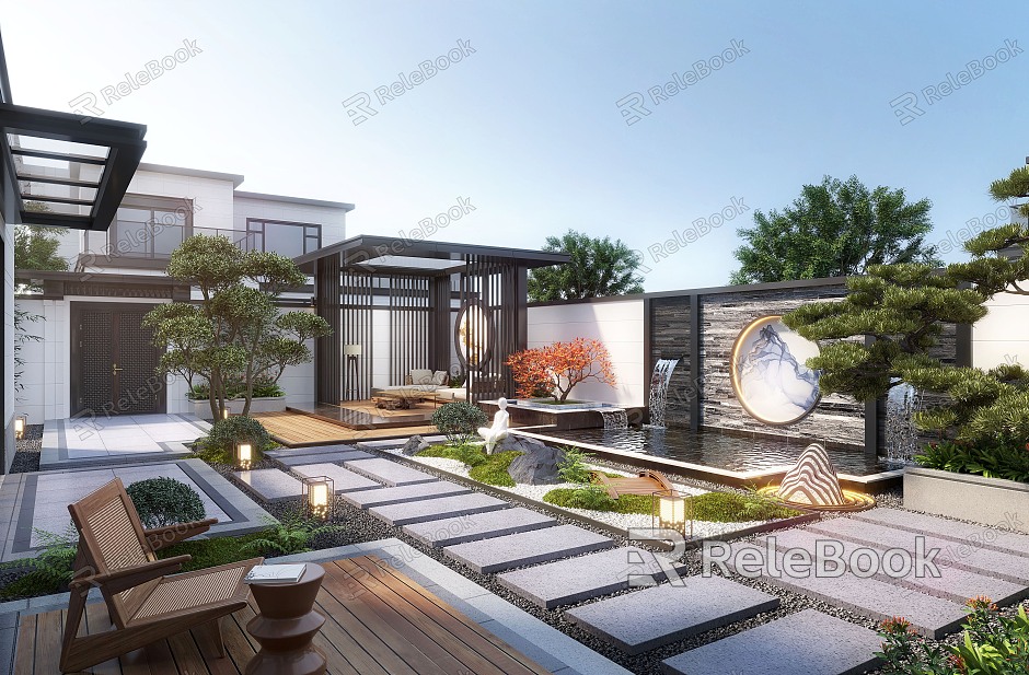 New Chinese Courtyard Courtyard Landscape model