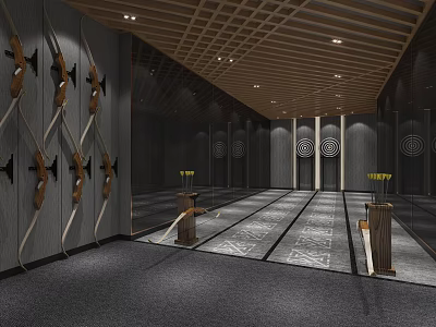 Modern Indoor Archery Range For Fitness Training With Targets And Bows 3d model