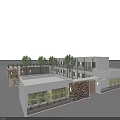 Modern Boutique Guesthouse Building Featuring Illuminated Courtyard Stone Facade And Green Trees