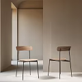Modern Wooden Dining Chairs With Black Metal Legs Minimalist Design And Light Wall Background
