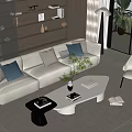 Modern Home Living Room Sofa Coffee Table Combination Fabric Sofa Coffee Table Pillow Leisure Chair Single Sofa Carpet 3d model