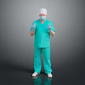 Man in Green Surgical Scrubs With White Cap Mask and Blue Gloves Holding Hands Out