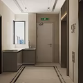Modern Elevator Hallway Interior Design With Elevator Doors Window And Sink Counter 3d model