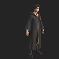 Man Wearing Black Robe With Red Lining And Chest Crest Standing In Boots