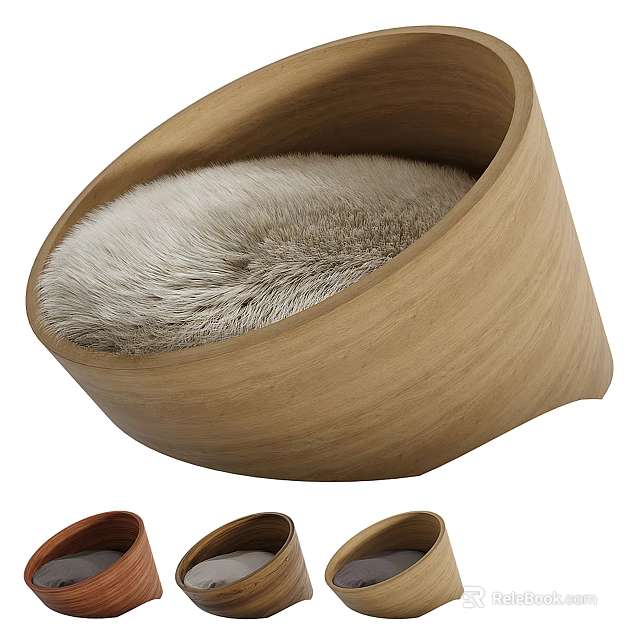 Wooden Pet Bed With Furry Lining And Multiple Color Options Design 3d model 