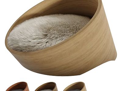 Wooden Pet Bed With Furry Lining And Multiple Color Options Design 3d model
