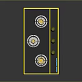 Modern Gas Stove With Four Burners Yellow Knobs And Black Panel Surface 3d model