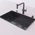 Black Single Bowl Kitchen Sink With Modern Faucet And Sleek Surface