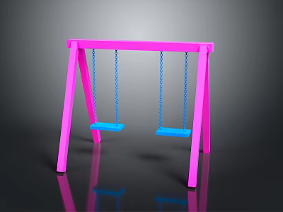 Pink Swing Structure With Two Blue Seats On Reflective Gray Background 3d model