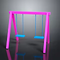 Pink Swing Structure With Two Blue Seats On Reflective Gray Background