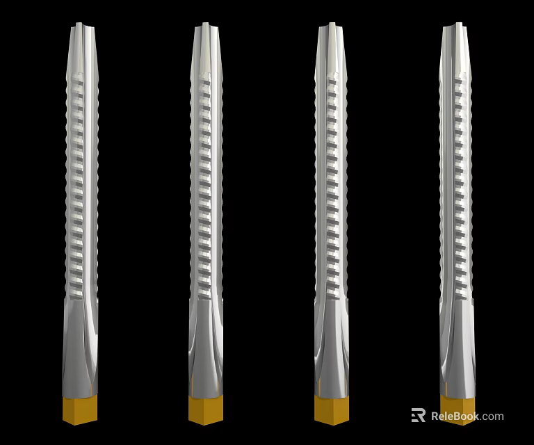 Hardware Tools Four Silver Drill Bits With Yellow Base And Spiral Design 3d model 