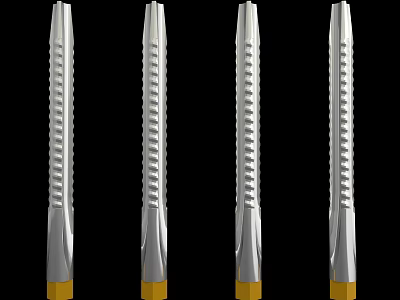 Hardware Tools Four Silver Drill Bits With Yellow Base And Spiral Design 3d model