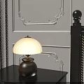 Table Lamp With Wooden Base And White Lampshade On Bedside Table Decorative Gray Wall