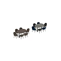Modern Round Dining Table Set With Beige Blue Gray Upholstered Chairs Black Legs 3d model