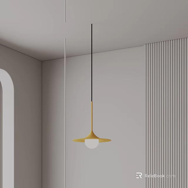 Sleek Modern Interior Pendant Light With Golden Minimalist Design And Gray Wall Accents 3d model 