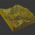 Garden Landscape Featuring 3D Mountain Terrain Model with Rocky Slopes and Green Vegetation