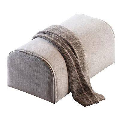 Light Gray Padded Sofa Bench With Stitched Details And Plaid Blanket 3d model