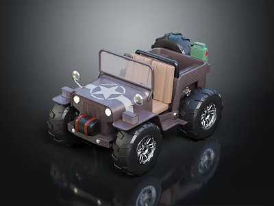 Brown Toy Off Road Vehicle With Large Tires Spare Tire And Tan Seats 3d model