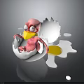 Cute Pink Bird Emerging From Broken Eggshell With Spilled Liquid Around 3d model
