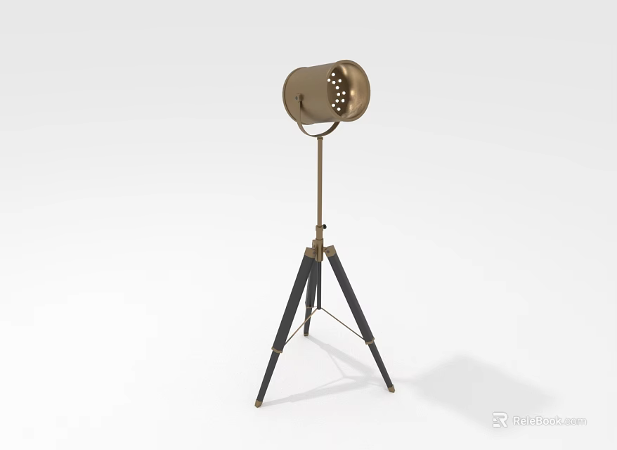 Modern Floor Lamp With Tripod Base Perforated Shade And Black Metal Legs 3d model 