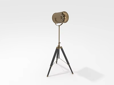 Modern Floor Lamp With Tripod Base Perforated Shade And Black Metal Legs 3d model
