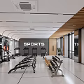 Modern Spacious Gym Interior With Well Equipped Exercise Machines And Mirrors