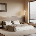 Elegant Modern Bedroom Interior Design With Wooden Headboard Soft Rug And Wall Art